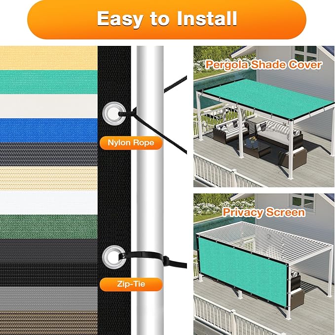 Artpuch Outdoor Pergola Shade Cover 13' X 13' Sun Shade Cloth with Grommets, 90% UV Protection Canopy Patio Privacy Screen (Customized Available) GN107, Turquoise