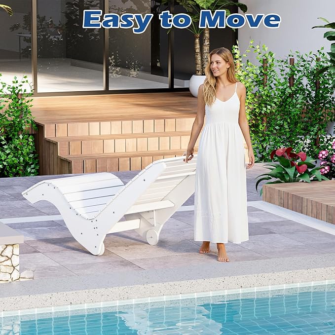 MELLCOM HDPE Pool Lounge Chair, in Pool Lounge Chair up to 10-Inches of Water, Chaise Lounge Chair with Wheels, S Shape Patio Lounge Chair for Pool, Deck, Garden, Beach, White