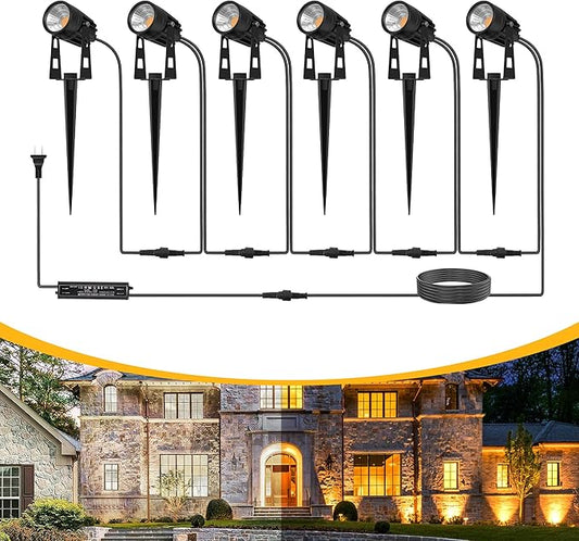 L LOHAS LED Dusk to Dawn Low Voltage Landscape Lighting, 3000K Warm White Outdoor Spotlight with Transformer, IP65 Plug in Spotlights for Yard Backyard Pathway 6Pack