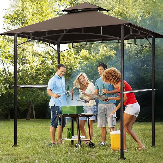 Eurmax USA High Performance Grill Gazebo Canopy Replacement Cover 5x8 BBQ Shelter Top（Coffee）