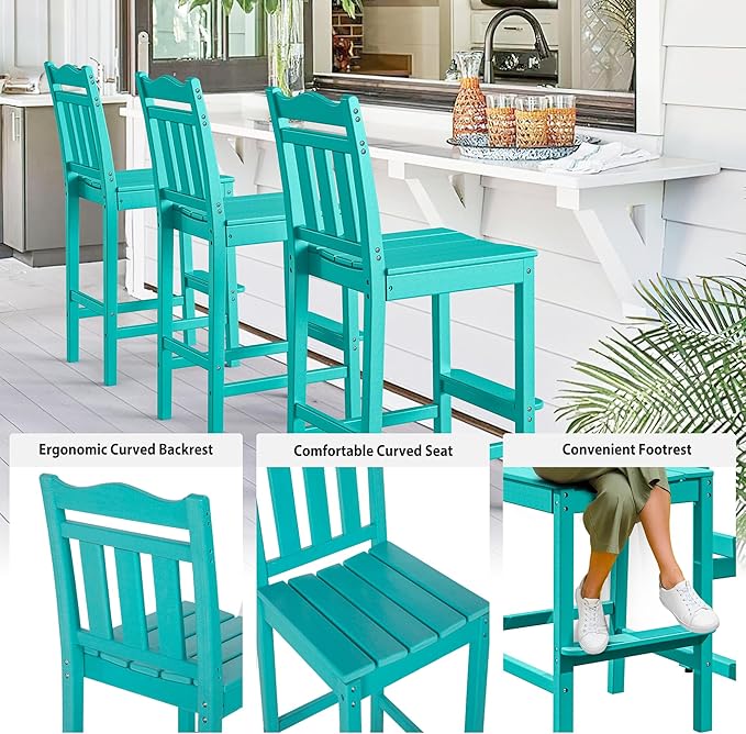 nalone Outdoor Adirondack Chairs and Table Set - HDPE 3 Piece Garden Set with Bar Stools (Aruba)