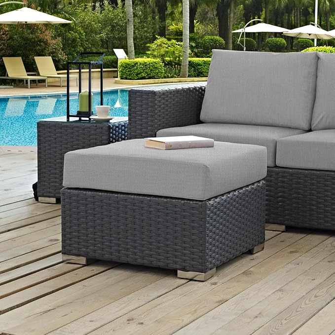 Modway EEI-1855-CHC-GRY Sojourn Outdoor Patio Sunbrella Ottoman in Canvas Gray