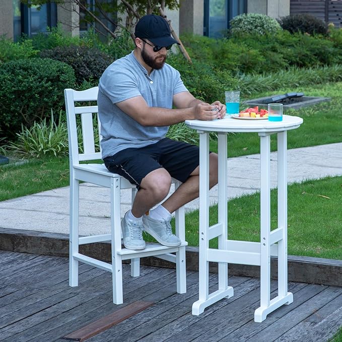 nalone Outdoor Bar Stools Set of 2, HDPE Tall Adirondack Chairs Bar Chairs, Weather Resistance Bar Height Chair for Balcony, Garden, Yard, Backyard (White, Bar Chairs Set of 2)