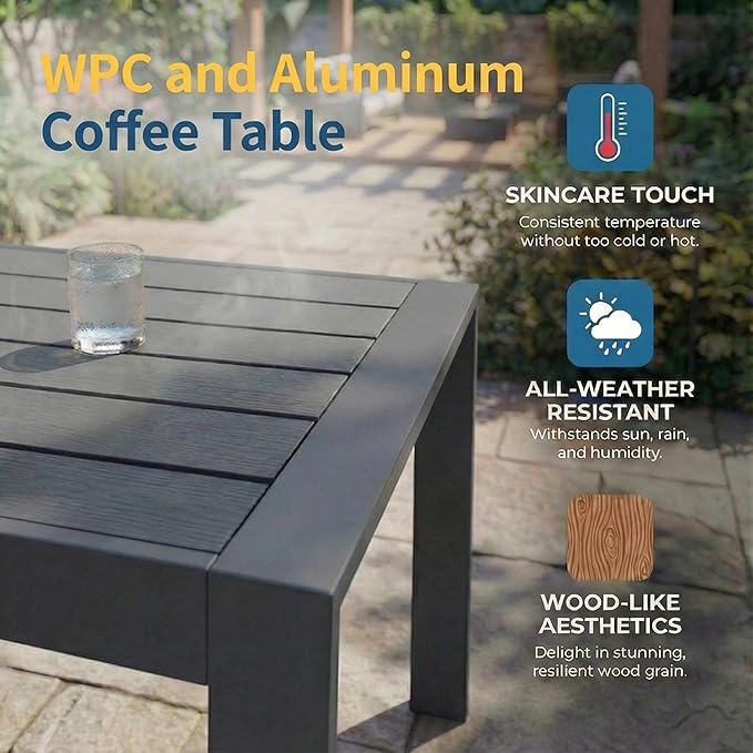 Solaste Aluminum Patio Furniture Set for All Weather, Oversized Metal Outdoor Furniture Set with 27.5" Deep Seating and 3.2" Wide Armrest, Patio Conversation Set with 10’’ Back Cushion, Black and Grey