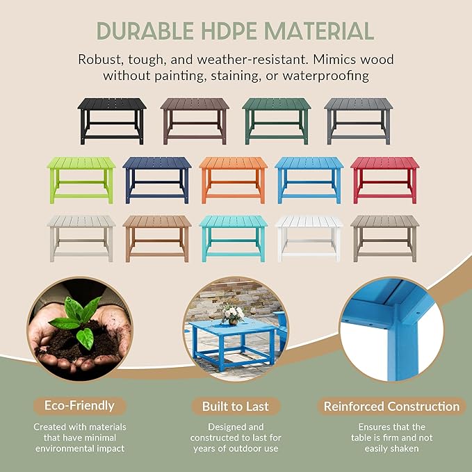 WestinTrends Malibu Low Outdoor HDPE Square Patio Coffee Table, Pacific Blue