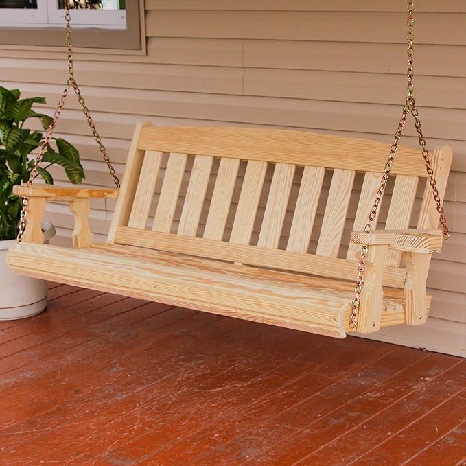 Amish Casual Heavy Duty 800 Lb Mission Treated Porch Swing with Hanging Chains and Cupholders (5 Foot, Unfinished)