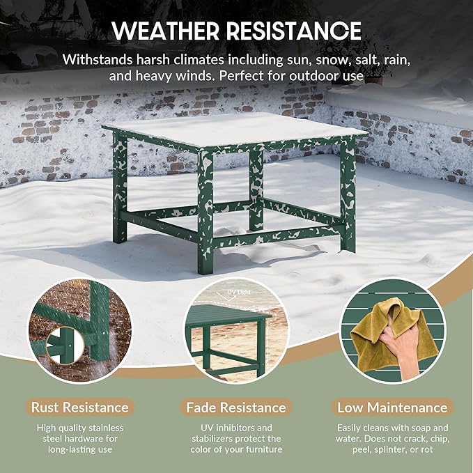 WestinTrends Malibu Low Outdoor HDPE Square Patio Coffee Table, Dark Green