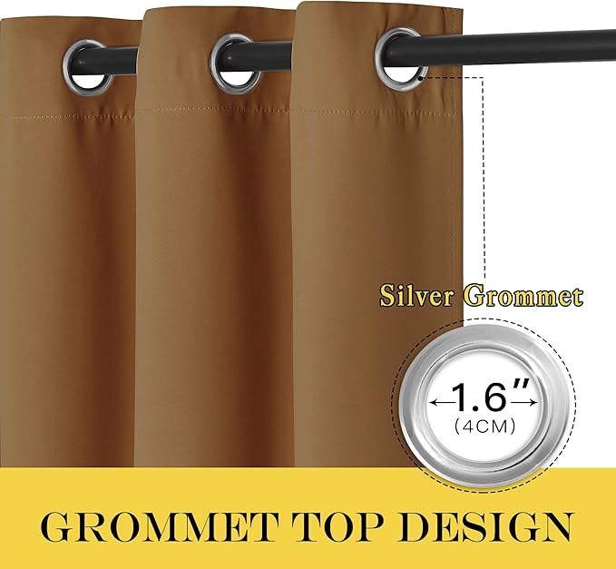 NICETOWN Blackout Curtains 120 inch Length for Sliding Glass Door, Grommet Thermal Insulated Room Darkening Sound Reducing Drapes for Room Divider, 1 Panel, W52 x L120, Gold Brown