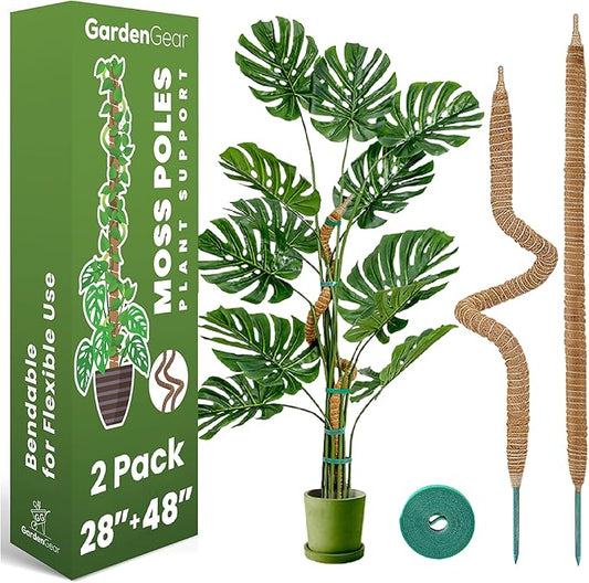 2 Pack 48" and 28'' Bendable Moss Pole Monstera Plant Support for Climbing Indoor Plants - Stakes for Potted Climbers - Tall Sticks Indoor Trellis for Houseplants - Accessories for Monstera Pot