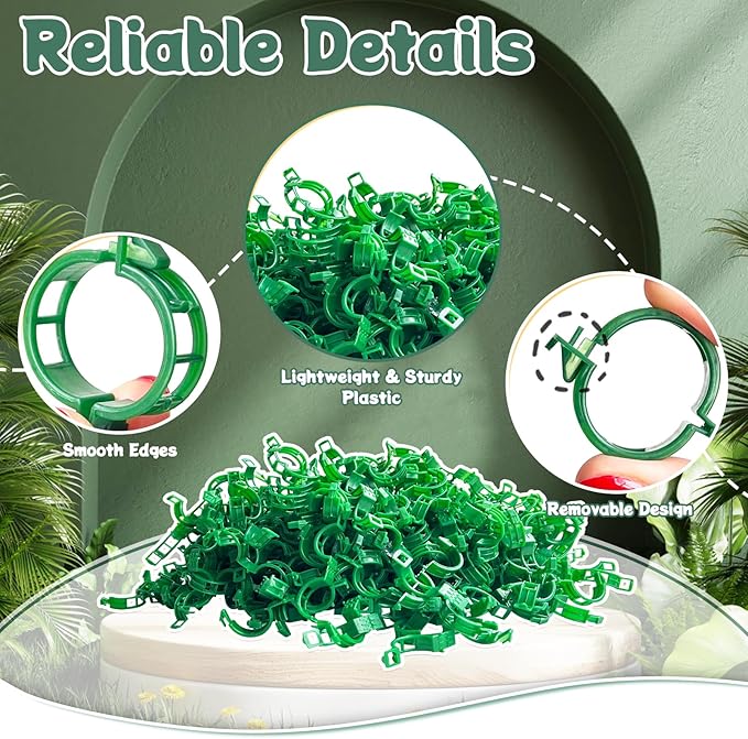 OJYUDD 200 Pcs Plant Support Clips,Plastic Plant Clips for Climbing Plants,Garden Vine Clips for Tomato,Grape,Cucumber,Vegetables (Green)