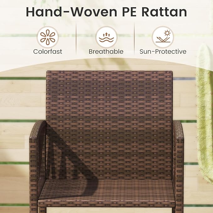 Tangkula Patio Bar Stools Set of 2, PE Rattan Bar Height Chairs with Backrests, Armrests, Footrests & Soft Cushions, Outdoor High Top Barstools with Metal Frames for Backyard (2 Pack)