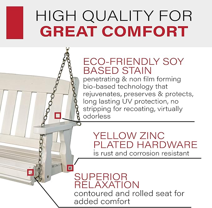 Amish Casual Heavy Duty 800 Lb Mission Treated Porch Swing with Hanging Chains (5 Foot, Semi-Solid White Stain)