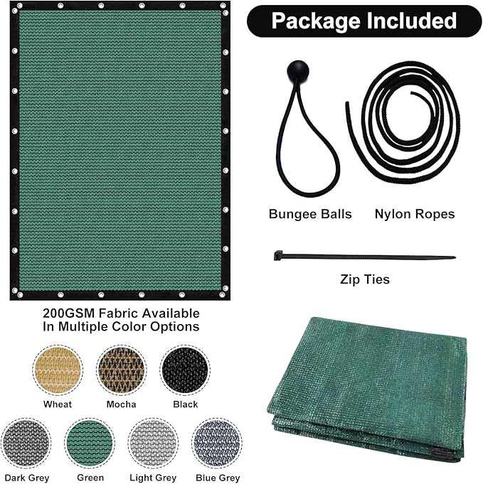 Artpuch 90% Sun Shade Cloth, 8 x 10 FT Pergola Shade Cover Canopy with Grommets, Sun Screen Fabric Tarp for Patio, Outdoor, Garden, Backyard, Green