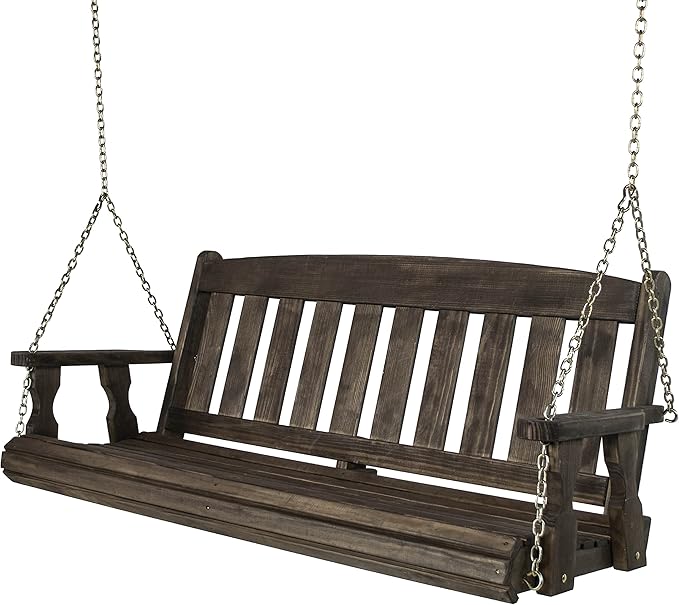 Amish Casual Heavy Duty Mission Treated Porch Swing, 6-Foot, Dark Walnut Stain, 8Ft Chains, Without Cups
