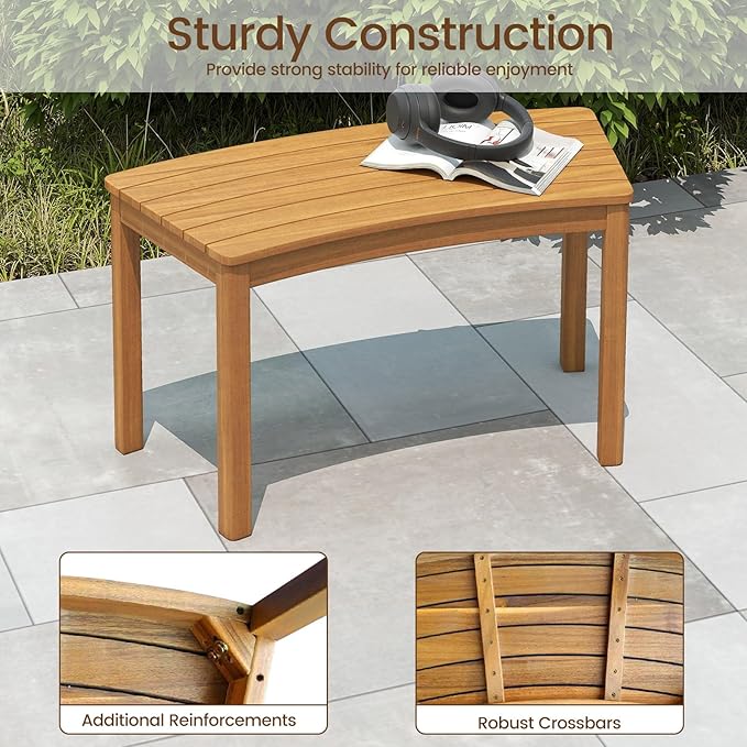 Tangkula Acacia Wood Outdoor Curved Bench Set of 2, Patio Garden Backless Fire Pit Bench with 800 lbs Weight Capacity, Outside Seating Furniture for Front Porch, Deck & Backyard
