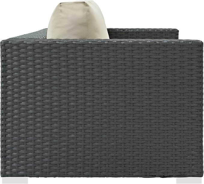 Modway EEI-1851-CHC-BEI Sojourn Wicker Rattan Outdoor Patio Coffee Table, Loveseat, Canvas Antique Beige