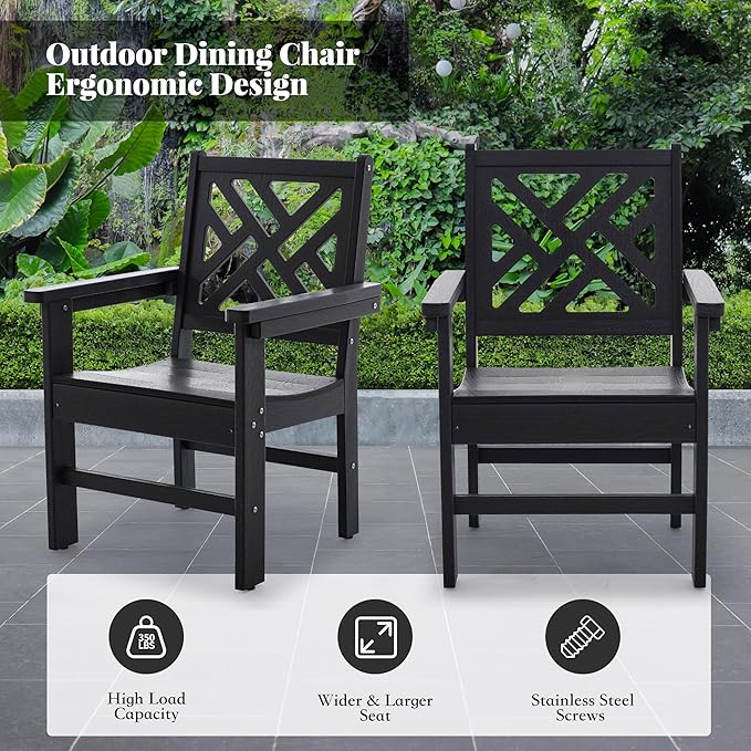 HDPE Outdoor Dining Set,10-Piece Outdoor Table and Chairs Include 8 Dining Chairs and 2 Pcs 62.5" Patio Dining Table with Umbrella Hole (Black)