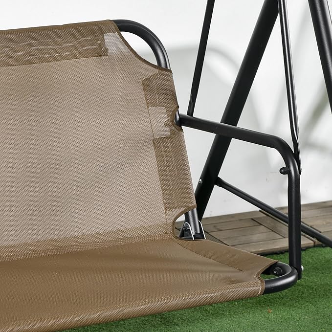 Outsunny 3-Person Porch Swing with Stand, Outdoor Swing for Patio Porch with Adjustable Tilt Canopy and Comfortable Swing Bench-Style Seat, Steel Frame, Brown