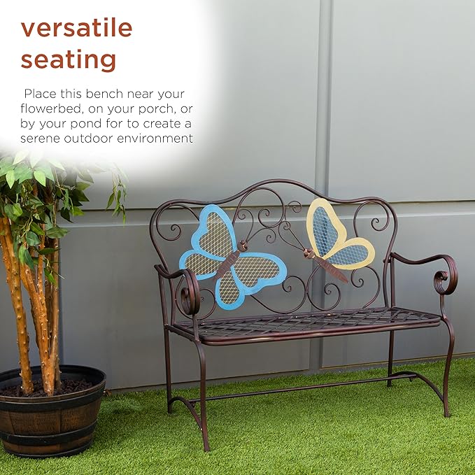 Alpine Corporation 45" x 23" Outdoor 2-Person Butterfly Garden Bench