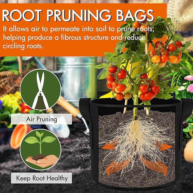 Gardzen 6-Pack 3 Gallons Grow Bags, Aeration Fabric Pots with Handles, Heavy Duty Cloth Pots for Plants
