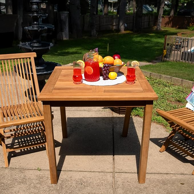 Sunnydaze Solid Teak Wood Outdoor Dining Table - Wooden Patio Table - Square - 32 Inches Long - Natural Brown Wood Stain Finish