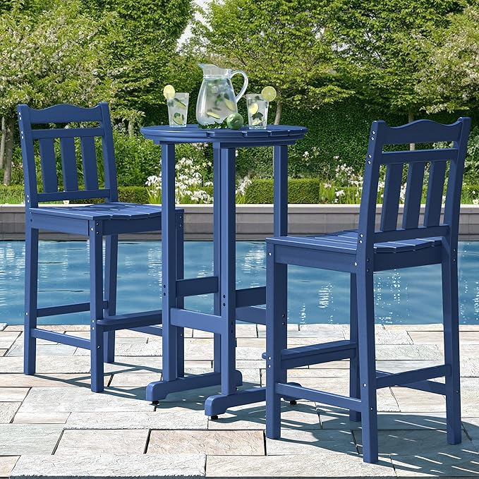 nalone Outdoor Bar Stools Set of 2, HDPE Tall Adirondack Chairs Bar Chairs, Weather Resistance Bar Height Chair for Balcony, Garden, Yard, Backyard (Navy Blue, Bar Chairs Set of 2)