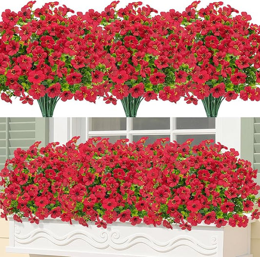 Bassion Artificial Flowers for Outdoors, 24 Bundles UV Resistant Fake Flowers Realistic Silk Faux Plants for Outdoor Planter Window Box Porch Patio Garden Home Outside Decorations