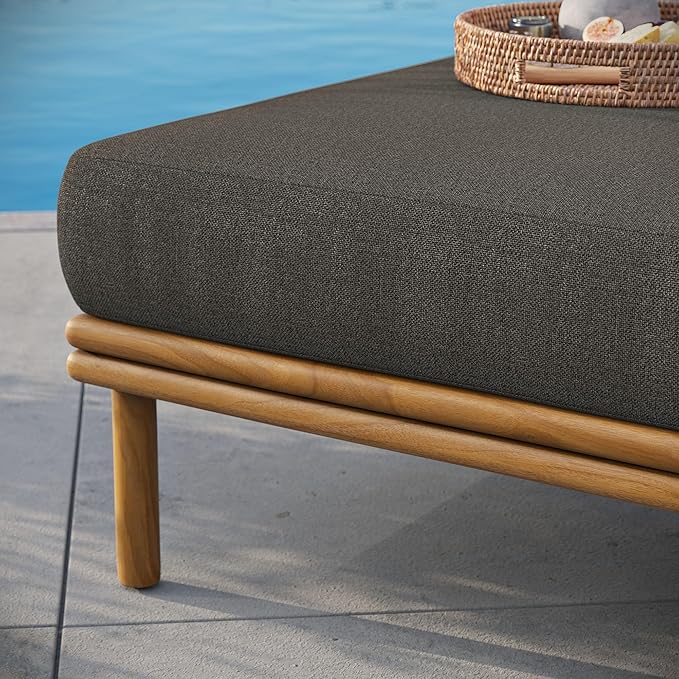 Modway Wren Teak Wood Outdoor Ottoman in Natural Flint Gray