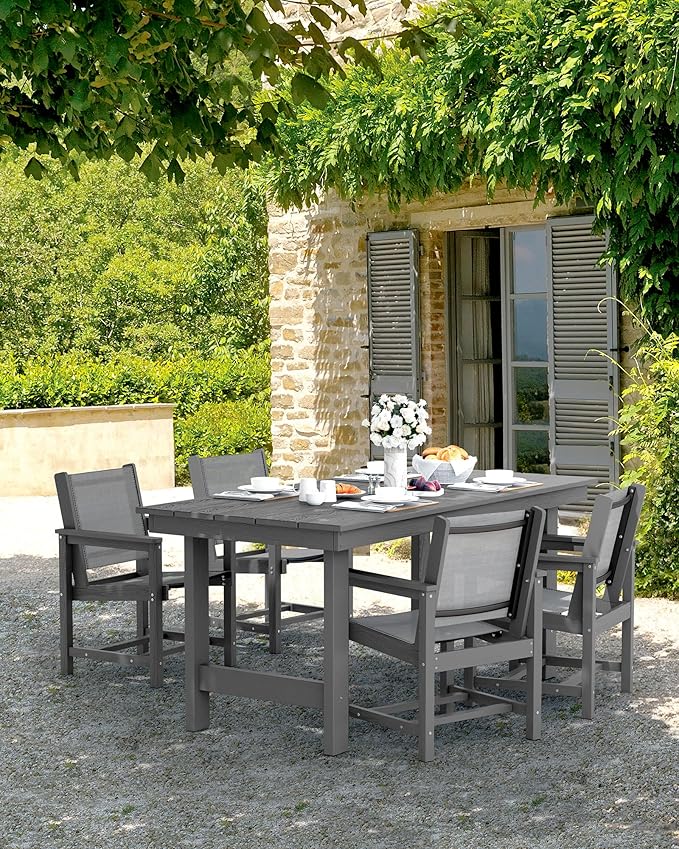 SERWALL Textilene Outdoor Dining Chair Set of 2, HDPE Frame with Textile Chair Seat, Holds up to 300 LBS, All Weather Resistant Chairs for Lawn, Garden, Yard and Poolside, Gray, Grey