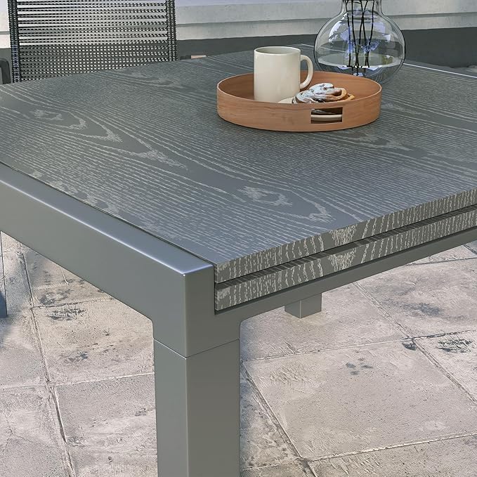 Outsunny Extendable Outdoor Dining Table, 41"- 83" Aluminum Frame Patio Table with Wood Effect Steel Top, Rectangle Expandable Patio Table for 6-8, Dark Gray