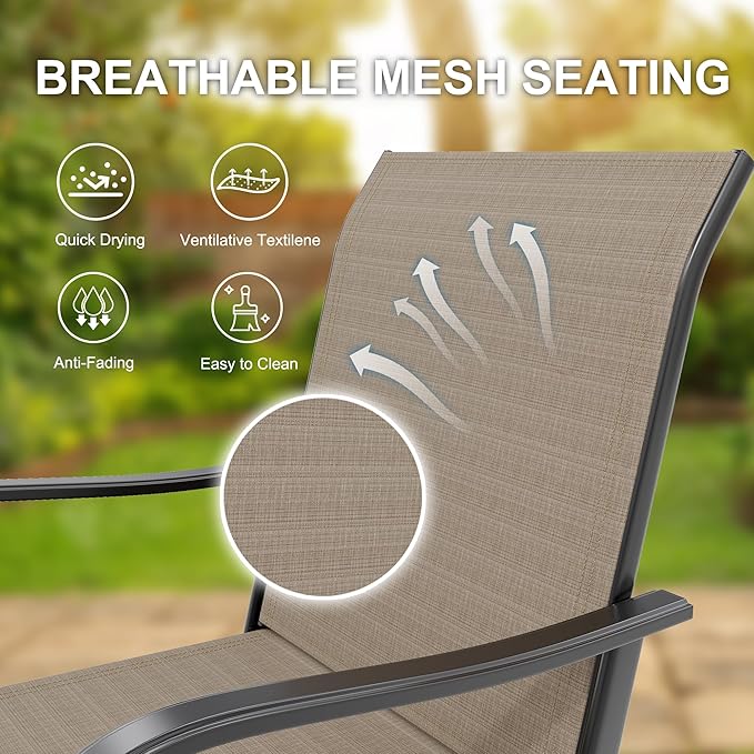 GarveeLife 2 Piece Outdoor Swivel Bar Chairs, Patio High Swivel Bar Stools, All Weather High Back and Armrest Patio Chairs, Outdoor Rotating Chair Counter Height for Deck Lawn Garden Backyard