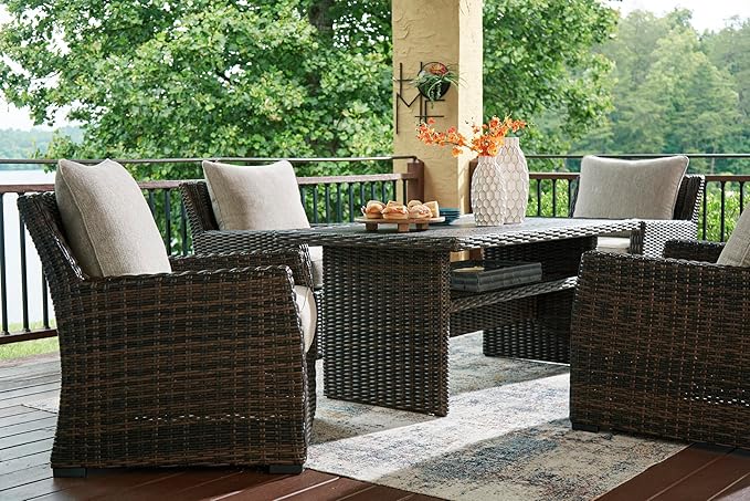 Signature Design by Ashley Brook Ranch Casual Nuvella Weather Resistant Fabric Outdoor Lounge Chair with Cushion, Dark Brown & Beige