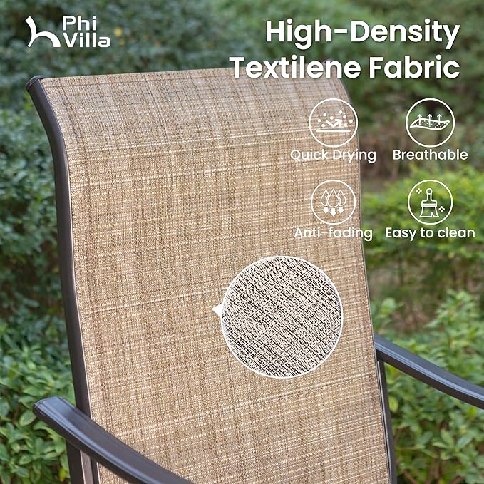 PHI Villa Outdoor Swivel Bar Stools Set of 8, Counter Height Patio Chairs with Waterproof Textile Fabric Brown, Rustproof Metal Frame & Circular Footrest for Poolside, Garden, Yard