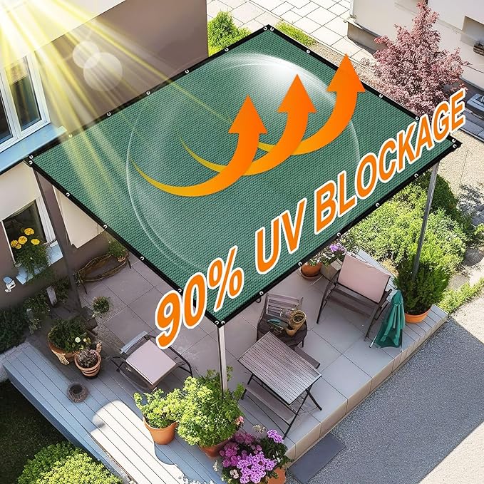 Artpuch 90% Sun Shade Cloth, 10 x 16 FT Pergola Shade Cover Canopy with Grommets, Sun Screen Fabric Tarp for Patio, Outdoor, Garden, Backyard, Green