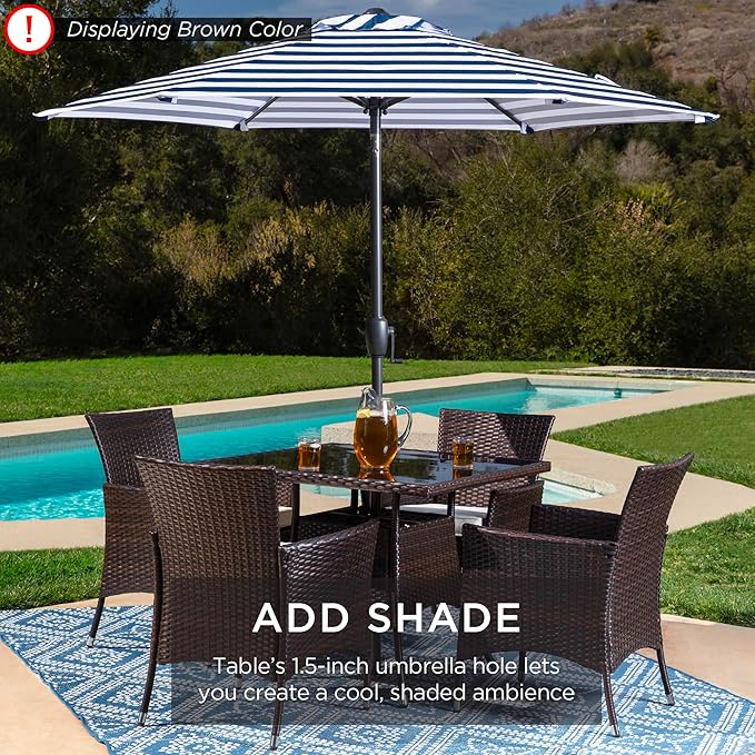 Best Choice Products 5-Piece Indoor Outdoor Wicker Dining Set Furniture for Patio, Backyard w/Square Glass Tabletop, Umbrella Cutout, 4 Chairs - Red