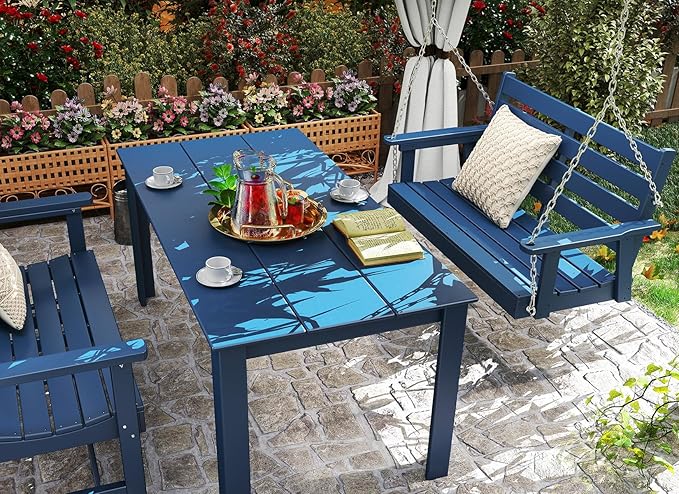 GREENVINES Porch Swing | 51’’ | HDPE Plastic | for Outdoor Patio | All Weather | Waterproof Bench Swings | w/ 4 Stainless Steel Chains | Blue
