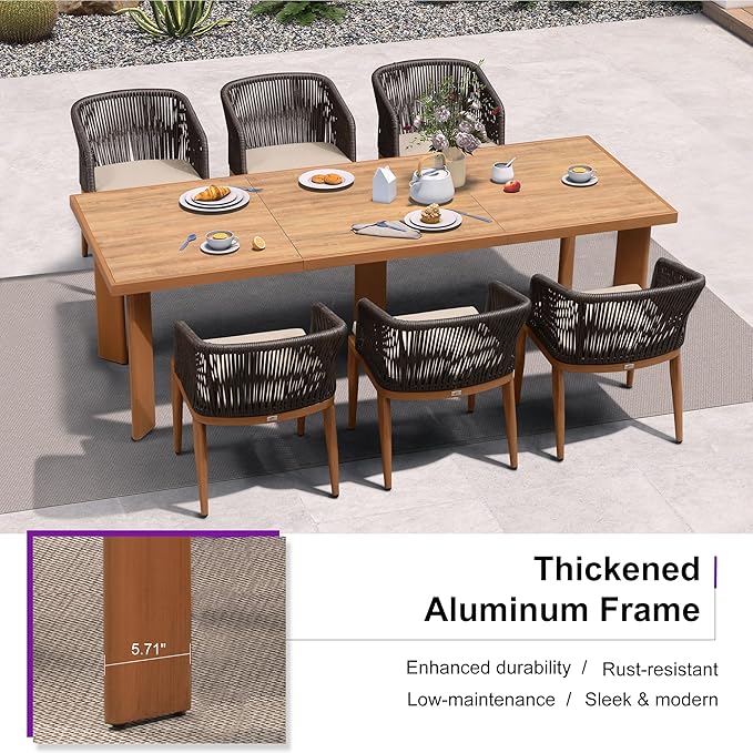 PURPLE LEAF 13 Pieces Outdoor Dining Set Patio Furniture Set Aluminum Rattan Wicker Patio Table and Chairs Set for Lawn Porch Deck Brown