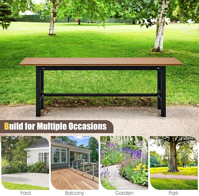 Giantex 2-Pack Outdoor Bench Seat - Backless Patio Garden Bench, 47” Weatherproof Outside Chair with Slatted Seat, Metal Frame, 660 LBS Capacity, Dining Bench Chair for Yard, Park, Balcony, Brown