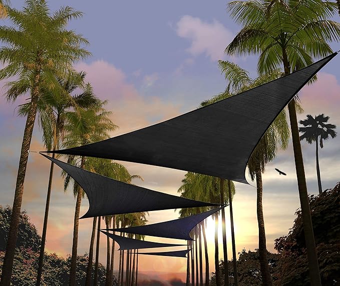 Amgo Custom Size 23' x 23' x 23' Black Triangle Sun Shade Sail Order to Make Canopy Awning UPF50+ AGSLT, 95% UV Blockage, Water & Air Permeable, 200GSM Commercial Standard (We Customize)