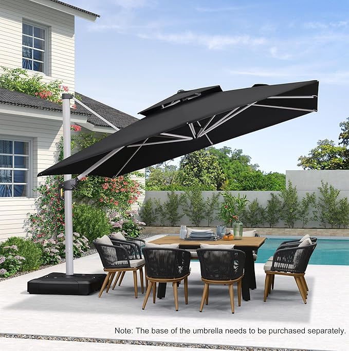 PURPLE LEAF 12 Feet Double Top Deluxe Square Patio Umbrella Offset Hanging Umbrella Cantilever Outdoor Market Umbrella Garden, Black