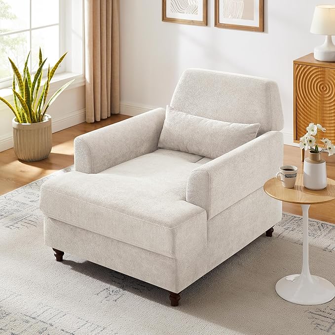 Chaise Lounge Chair Indoor Set of 2, Oversized Accent Chair for Living Room with Adjustable Backrest, Upholstered Mid-Century Reading Armchair for Adults, Comfy Modern Single Sofa Chair for Bedroom