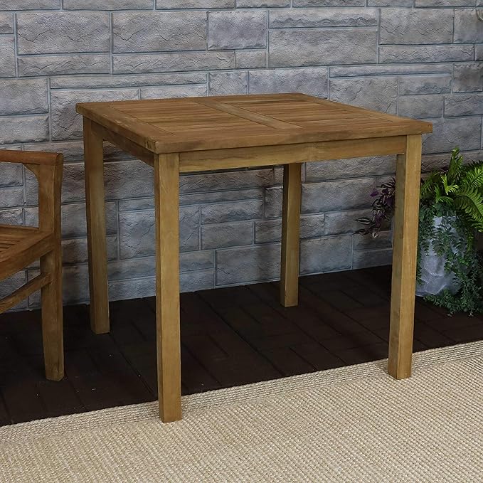 Sunnydaze Solid Teak Wood Outdoor Dining Table - Wooden Patio Table - Square - 32 Inches Long - Natural Brown Wood Stain Finish