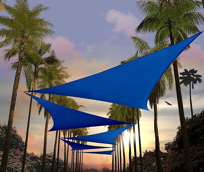 Amgo Custom Size 8' x 8' x 8' Blue Triangle Sun Shade Sail Order to Make Canopy Awning UPF50+ AGSLT, 95% UV Blockage, Water & Air Permeable, 200GSM Commercial Standard (We Customize)