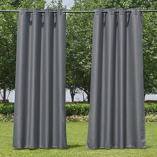 NICETOWN Outdoor Curtains for Patio Waterproof Extra Wide 2 Panels, Rustproof Grommet Indoor Outdoor Porch Curtains & Drapes for Gazebo/Cottage, W72 x L84 Inch, Grey