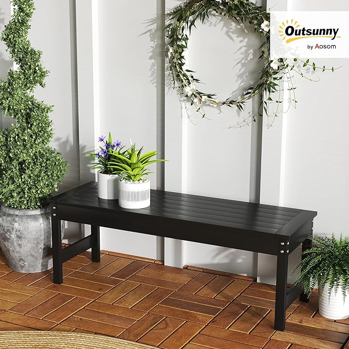 Outsunny Outdoor Bench, 47" 2-Person HDPE All-Weather Patio Bench Seat, Backless Garden Loveseat with Slatted Seat, Rot and Fade Resistant for Yard, Porch, Park, Black