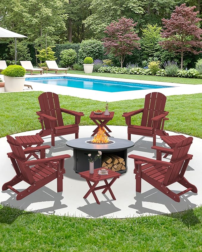 SERWALL Folding Outdoor Side Table Set of 4, Small Adirondack Side Table, Red