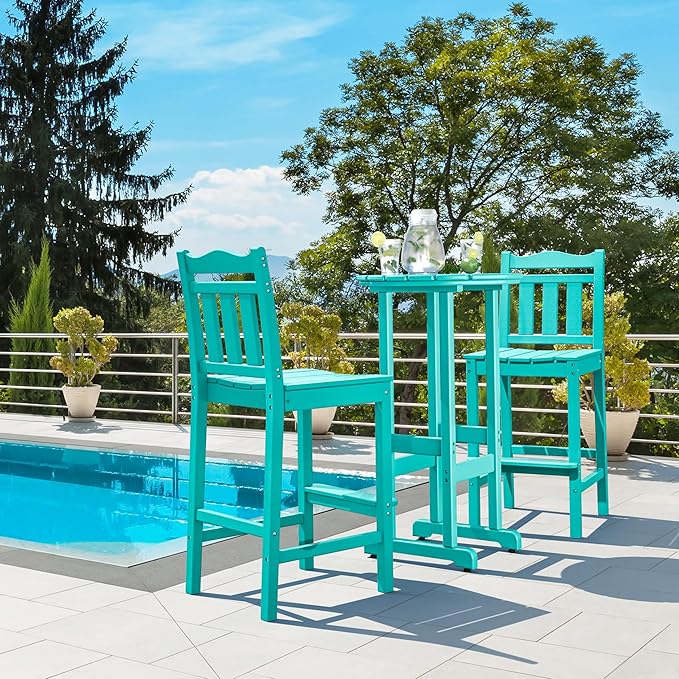 nalone Outdoor Bar Stools Set of 2, HDPE Tall Adirondack Chairs Bar Chairs, Weather Resistance Bar Height Chair for Balcony, Garden, Yard, Backyard (Aruba, Bar Chairs Set of 2)