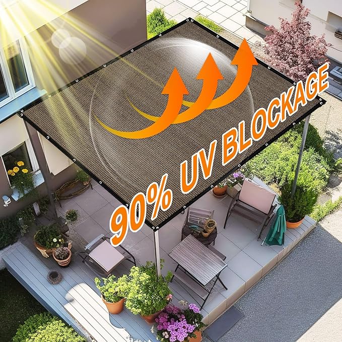 Artpuch 90% Sun Shade Cloth, 3 x 16 FT Pergola Shade Cover Canopy with Grommets, Sun Screen Fabric Tarp for Patio, Outdoor, Garden, Backyard, Mocha