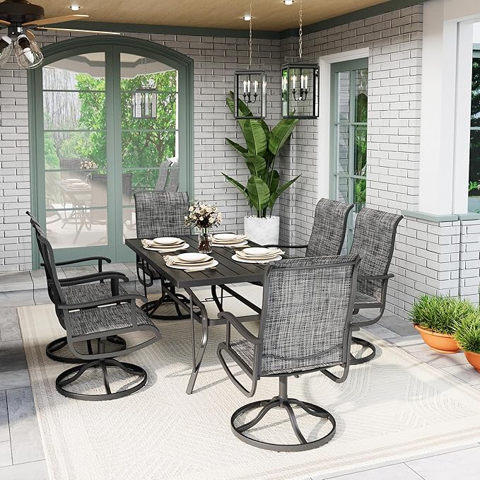 7-Piece Outdoor Dining Set, Patio Furniture Set with 2 Textilene Swivel Chairs & 4 Regular Chairs,Patio Dining Set with 1 Rectangular Table for Garden, Backyard, Poolside, Deck, Charcoal