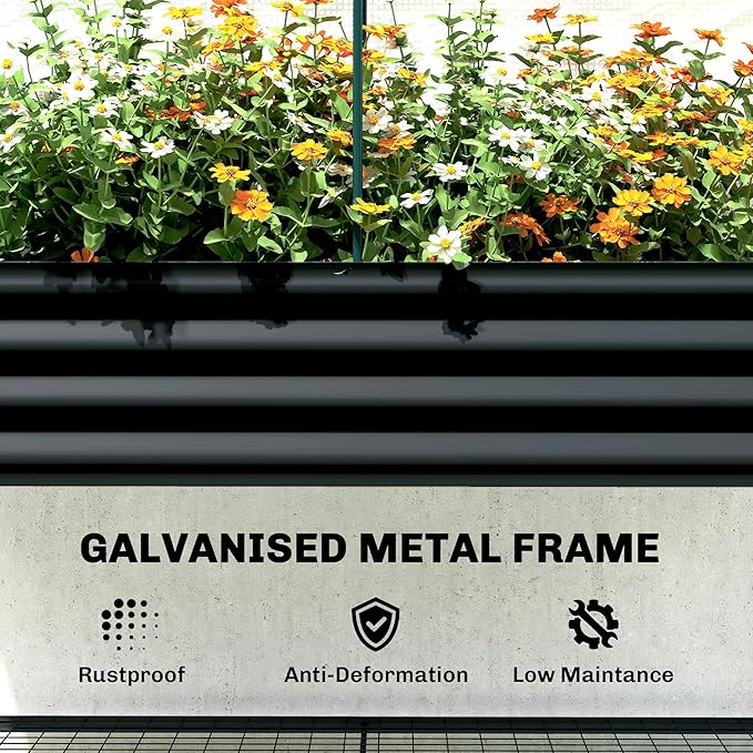 Outsunny Galvanised Raised Garden Bed with Greenhouse Cover, Metal Elevated Garden Bed with Legs, Bed Liner and Bottom Shelf, Outdoor Raised Planter Box for Vegetables, Herbs, Flowers, Black